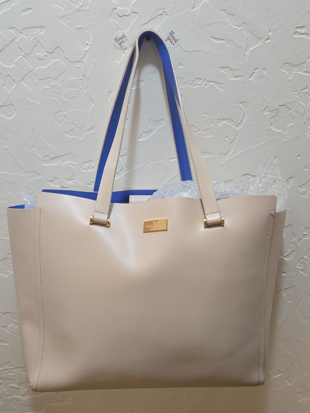 Kate Spade Large Tote Carryall Bag Annelle Neutral / Cobalt Blue